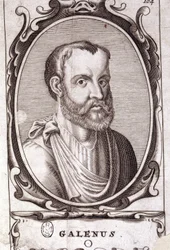 Portrait de Claude Galien (Klaudios Galenos ou Claudio Galeno ou Claudius Galenus ou Galen, v. 131 - v. 201), médecin grec. Gravure du 18ème siècle