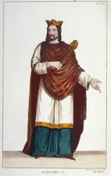 Portrait de Clotaire (Clotaire) I (497 - 561), roi de Neustrie et roi des Francs. Gravure de 1830