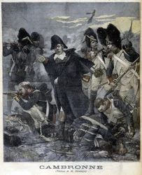 Portrait du général Cambronne (1770 - 1842) pendant une bataille. Illustration du "Petit Journal" en 1891.