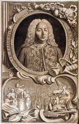 Portrait de Georg Friedrich Haendel (ou Handel) (1685-1759) Frontispice de « Le festin d