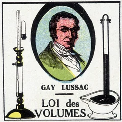 Portrait de Louis-Joseph Gay-Lussac (1778-1818), physicien et chimiste français, représenté avec la loi des volumes.