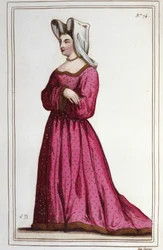 Portrait de Marguerite de Sassenage, Dame de Beaumont (1449 ca - 1491). Maîtresse de Louis XI. Gravure de 1830.