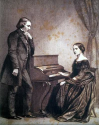 Portrait de Robert Schumann (1810 - 1856), compositeur allemand, et de Clara Schumann (1819 - 1896), pianiste allemande.