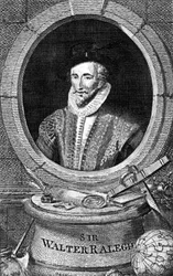 Portrait de Sir Walter Raleigh (1554 - 1618), courtisan, navigateur et écrivain anglais. Gravure du 18ème siècle.