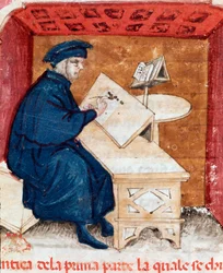 Portrait du poète italien Dante Alighieri écrivant sa Divine Comédie - Miniature