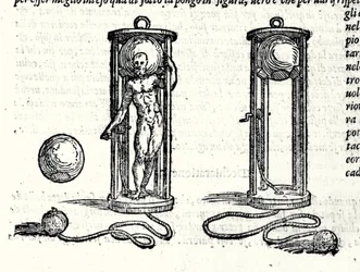 Projet du premier scaphandre de Nicoli Fontana dit Tartaglia en 1551. Gravure du XVIe siècle.