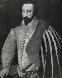 Raleigh, Sir Walter (1554-1618). Marin, explorateur et courtier anglais. Portrait de Sir Walter Raleigh. Gravé en 1891, exécuté d