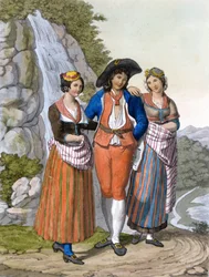 Représentation des Vaudois avec leurs vêtements. Vers 1820