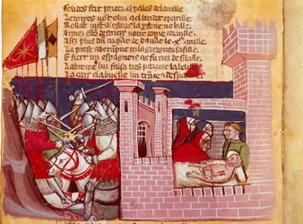 Scène de la bataille de Roncevaux en 778. Bataille entre l