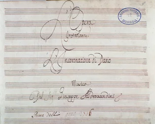 Page de partition pour « Le Couronnement de Darius » de Giuseppe Aldrovandini (1703)