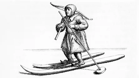 Ski lapon de longueur inégale - dans « Laponia » par Johanes Schefter, gravure