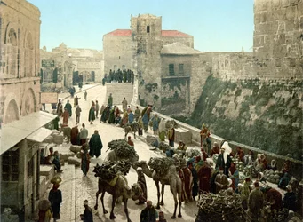 Rue de la Tour de David, le Bazar. Jérusalem. Photochrome entre 1890-1900.