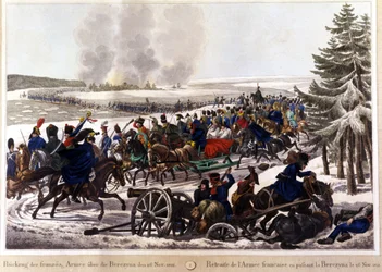 Les troupes françaises se retirent en passant la Bérézina le 26/11/1812