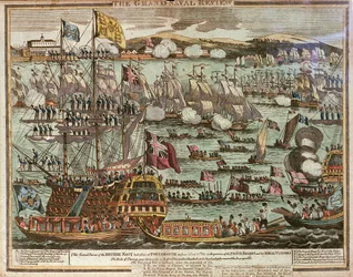 La grande revue navale. Cette grande revue de la marine britannique a eu lieu à Portsmouth les 24 et 25 juin 1814 en présence du prince régent et de ses visiteurs royaux, c. 1814