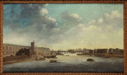 La Grande Galerie du Louvre, avec la Porte Neuve, Pont-Neuf, Cité, Tour de Nesle et Quai Malaquais, vers 1640, entre 1635 et 1645