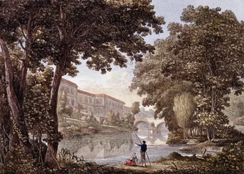 Le pont Stern à Weimar, Allemagne. Gravure de 1793.