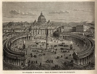 Les colonnades de Saint-Pierre au Vatican, apportées par le Bernin (1598-1680) en 1655, sur un plan elliptique, devenu un lieu commun de l