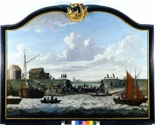 Le barrage de Zierikzee. Peinture anonyme du XVIIIe siècle. Zierikzee Wastenday Siloten, Duiveland.