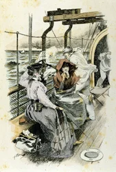 La vie des passagers à bord : une jeune femme souffre du mal de mer.