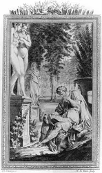 Titus Lucretius Carus (Lucrèce) philosophe et poète romain dans « De Rerum natura », Gravure du 18ème siècle.
