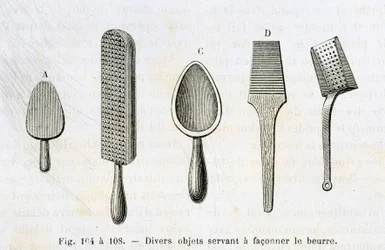 Divers objets utilisés pour façonner le beurre - dans "Les merveilles de l