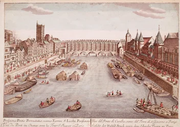 Vue du Pont-au-Change vers la tour Saint-Jacques, Paris (gravure)