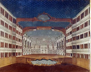 Vue du théâtre San Samuele à Venise détruit par un incendie en 1747. Dessin du XVIIIe siècle