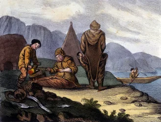 Côte ouest du Groenland, Esquimaux. Lithographie du début du 19e siècle