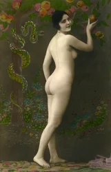Carte postale fantaisie (kitsch) : Eve de la "Belle Epoque" (ca. 1920)