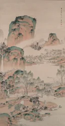 Paysage printanier dans le style bleu-vert