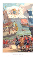 Drapeau royal, drapeau de galion et drapeau de commerçants, 1885