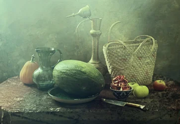 Nature morte rustique au melon