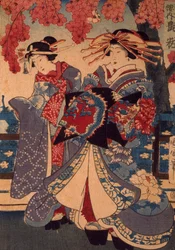 Deux femmes dans un jardin fleuri, par Utagawa Kunisada