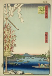 Rivière Asakusa, Grande berge, Rivière Miyato (Asakusagawa Okawabata Miyatogawa), de la série "Cent vues célèbres d