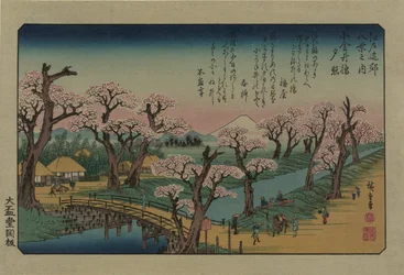 Lueur du soir au pont de Koganei. De la série Huit vues des environs d