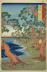 Province de Harima : Plage de Maiko (Harima, Maiko no hama), de la série "Lieux célèbres des soixante et quelques provinces (Rokujuyoshu meisho zue)"