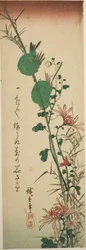 Oiseaux blancs japonais et chrysanthèmes