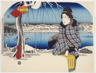 Lune après la neige à Rygoku de la série Trois vues de la neige dans les lieux célèbres de la capitale orientale, vers 1840