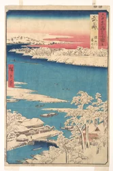 Matin après une chute de neige, le fleuve Sumida, province de Musashi, de la série Vues de lieux célèbres dans les quelque soixante provinces