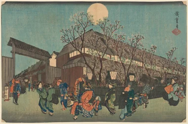 Procession nocturne sous les cerisiers en fleurs le long du Nakanoch? à Shin Yoshiwara