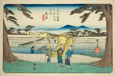 N° 65 : Takamiya, de la série "Soixante-neuf stations du Kisokaido (Kisokaido rokujukyu tsugi no uchi)"