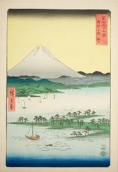 Plage de pins à Miho dans la province de Suruga (Suruga Miho no matsubara), de la série "Trente-six vues du mont Fuji (Fuji sanjurokkei)"