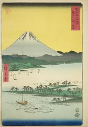 Plage de pins à Miho dans la province de Suruga (Suruga Miho no matsubara), de la série "Trente-six vues du mont Fuji (Fuji sanjurokkei)"