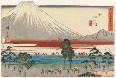 Paysage fluvial au pied du mont Fuji