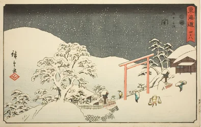 Seki—No. 48, de la série "Cinquante-trois stations du Tokaido (Tokaido gojusan tsugi)," également connue sous le nom de Reisho Tokaido