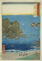 Province de Shimosa : La baie extérieure à la plage de Choshi (Shimosa, Choshi no hama Toura), de la série "Lieux célèbres dans les soixante provinces (Rokujuyoshu meisho zue)"