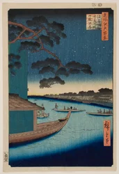 Le pin du rendez-vous près de la rivière Asakusa et la rive Oumaya de la rivière Sumida, de la série «Cent vues célèbres d