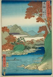 Province de Yamato : Montagne Tatsuta et rivière Tatsuta, de la série "Lieux célèbres des soixante provinces"