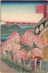 Entrée de la maison de thé Gankiro dans le quartier de Miyozaki, Yokohama, Bushu, 3e mois, 1859