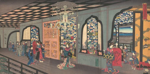 Étage supérieur de la maison de thé Gankiro à Yokohama, 4ème mois, 1860